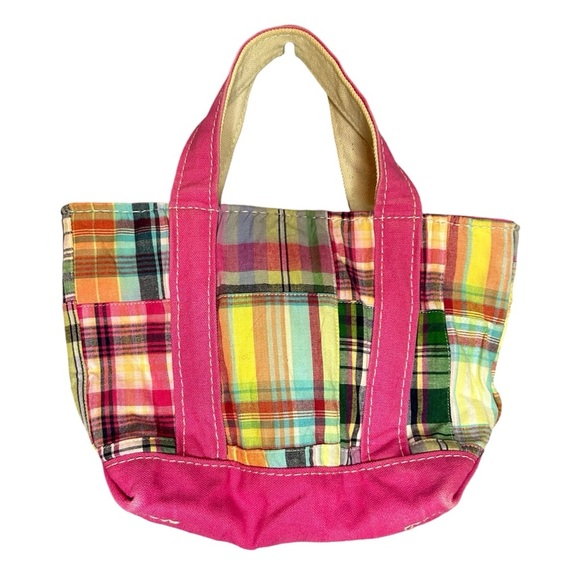 L.L. Bean Handbags - L.L. Bean Boat and Tote Madras plaid bag size small pink canvas